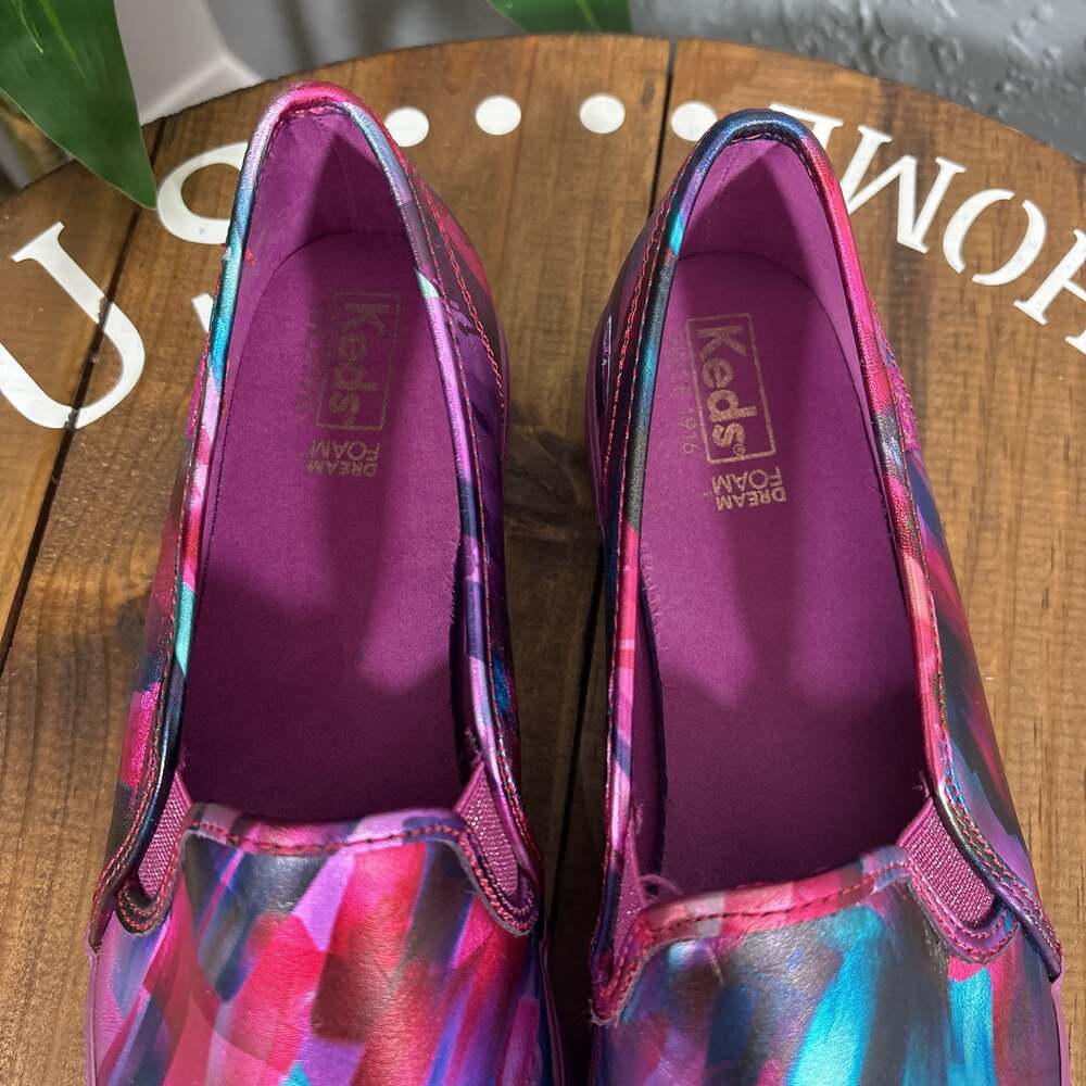 Keds Slip-On Sneakers in Magenta, Teal & Blue Brushstroke Print - Picture 2 of 12